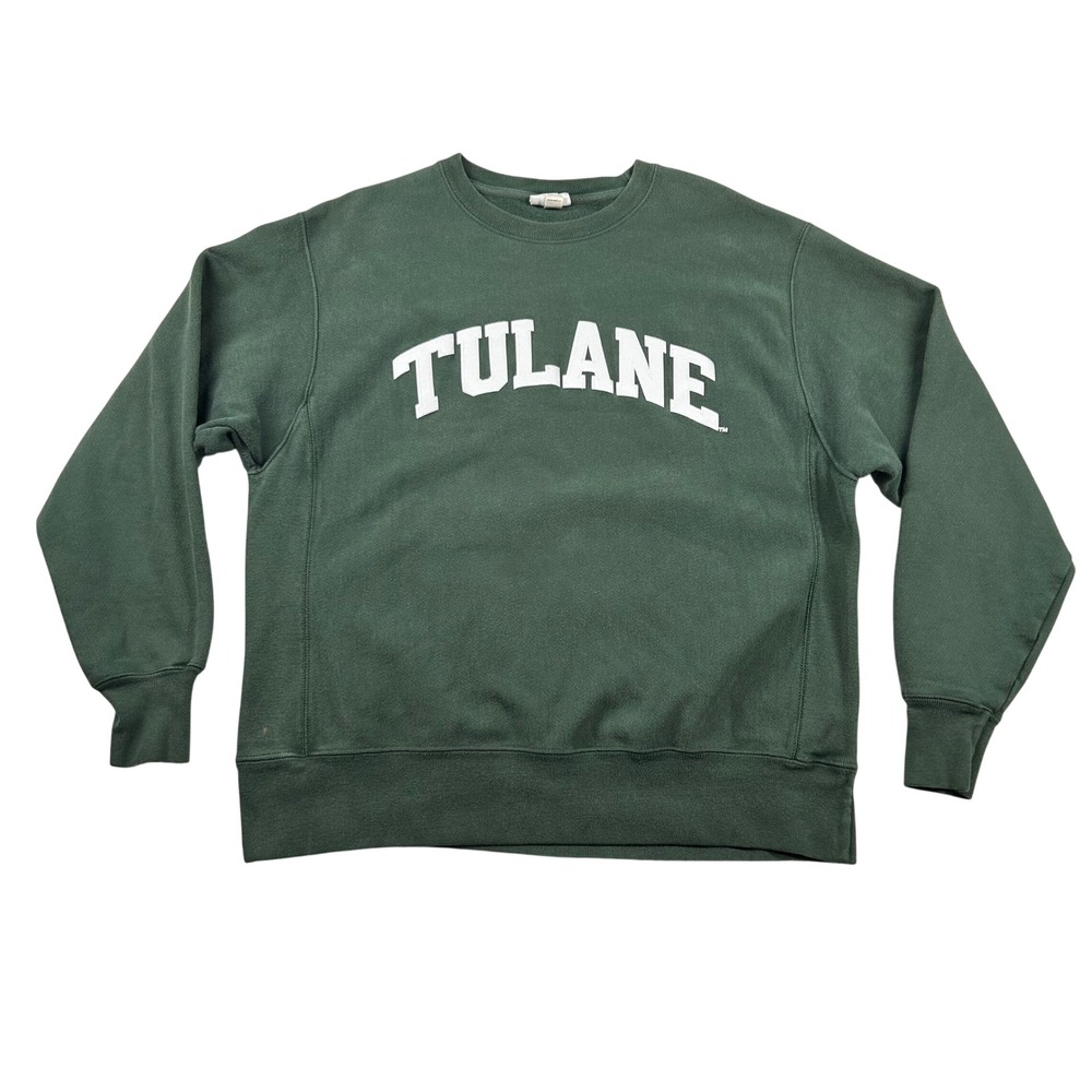 Champion Tulane University Sweatshirt Mens L Reverse Weave Green Wave Fade NCAA